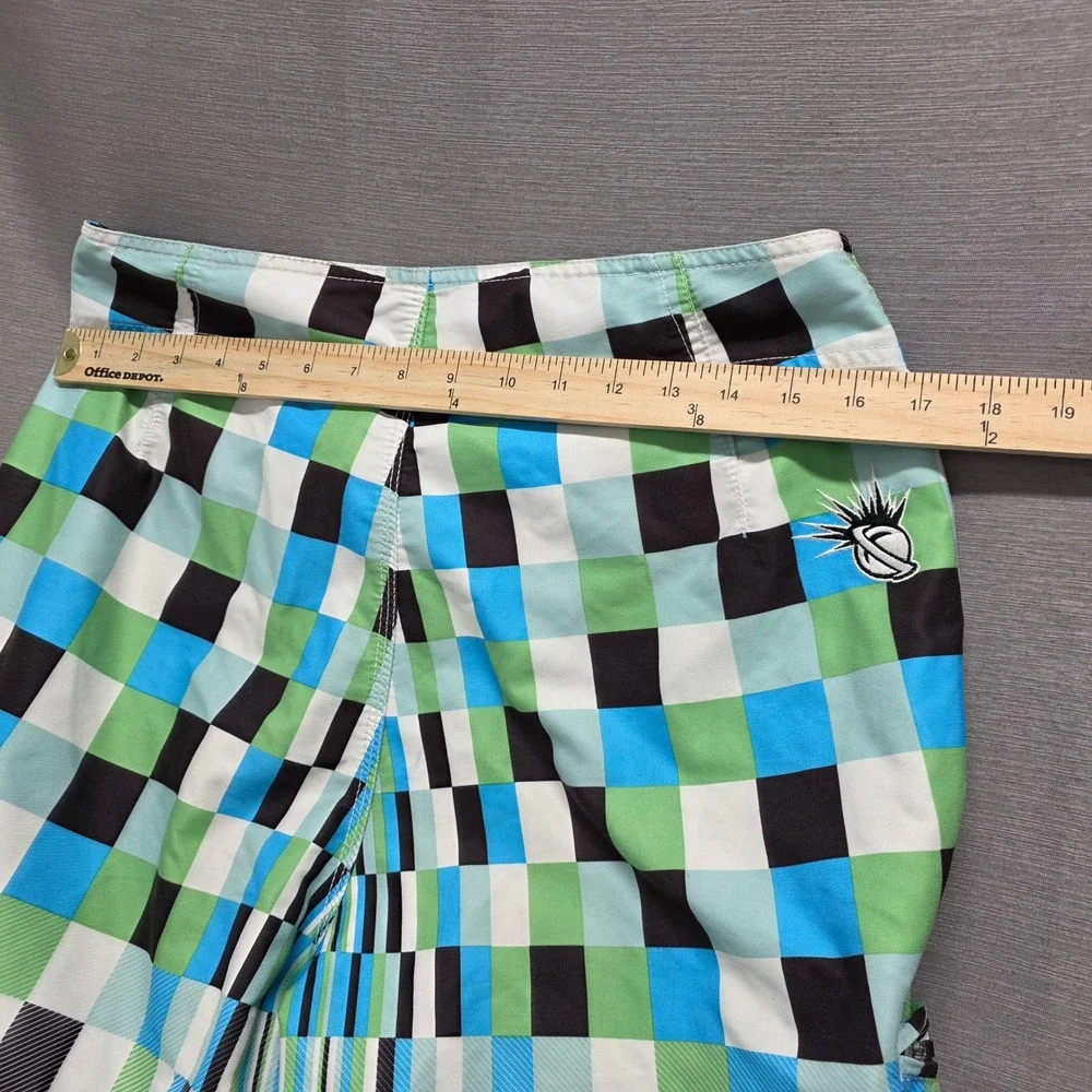 Lost Enterprises Board Shorts Mens 32 Blue Green Check Mayhem Black Sheep Y2K‎
